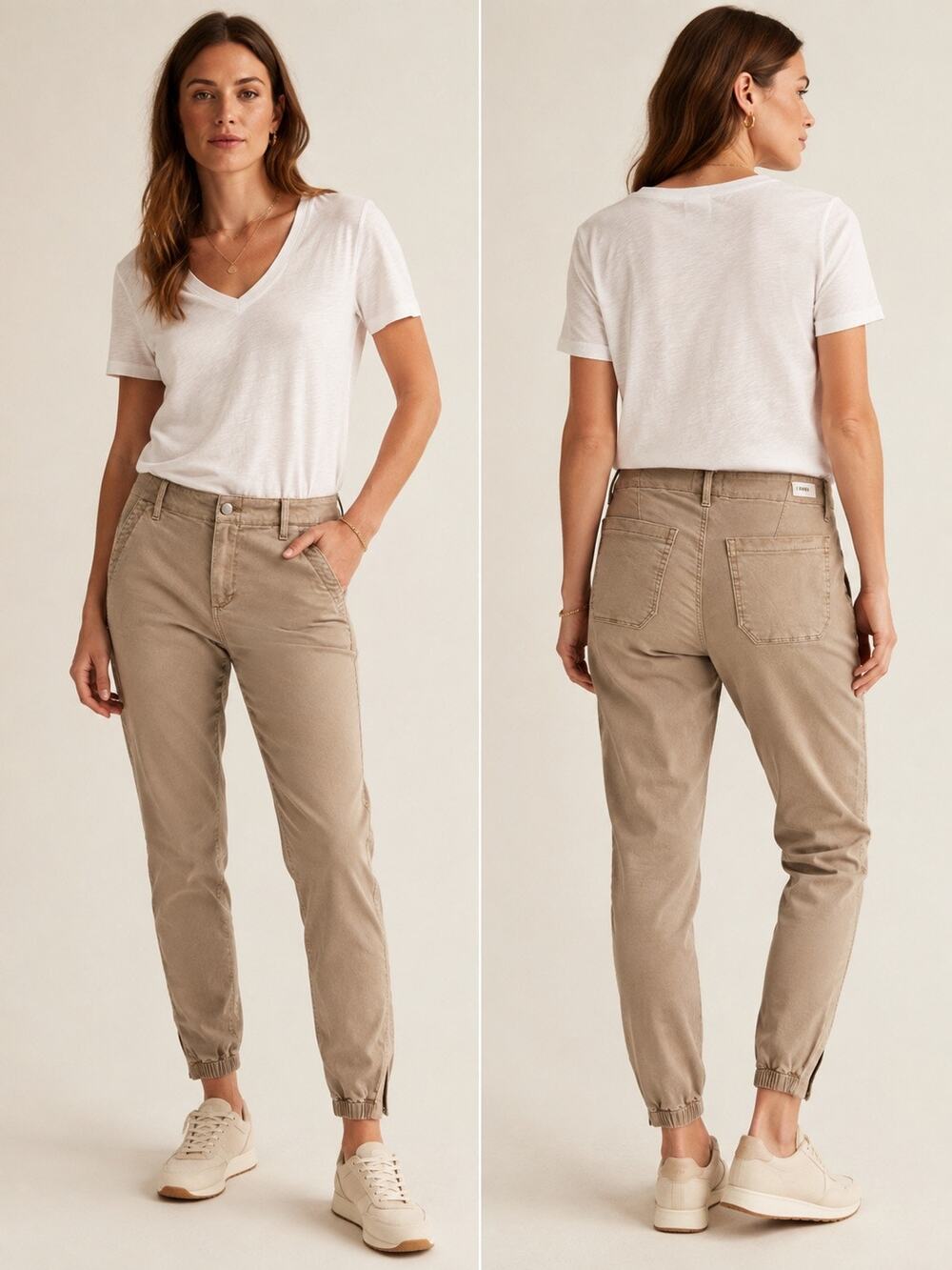 PAIGE Mayslie Utility Jogger Jeans Stretch Womenโs 29 Tan Beige